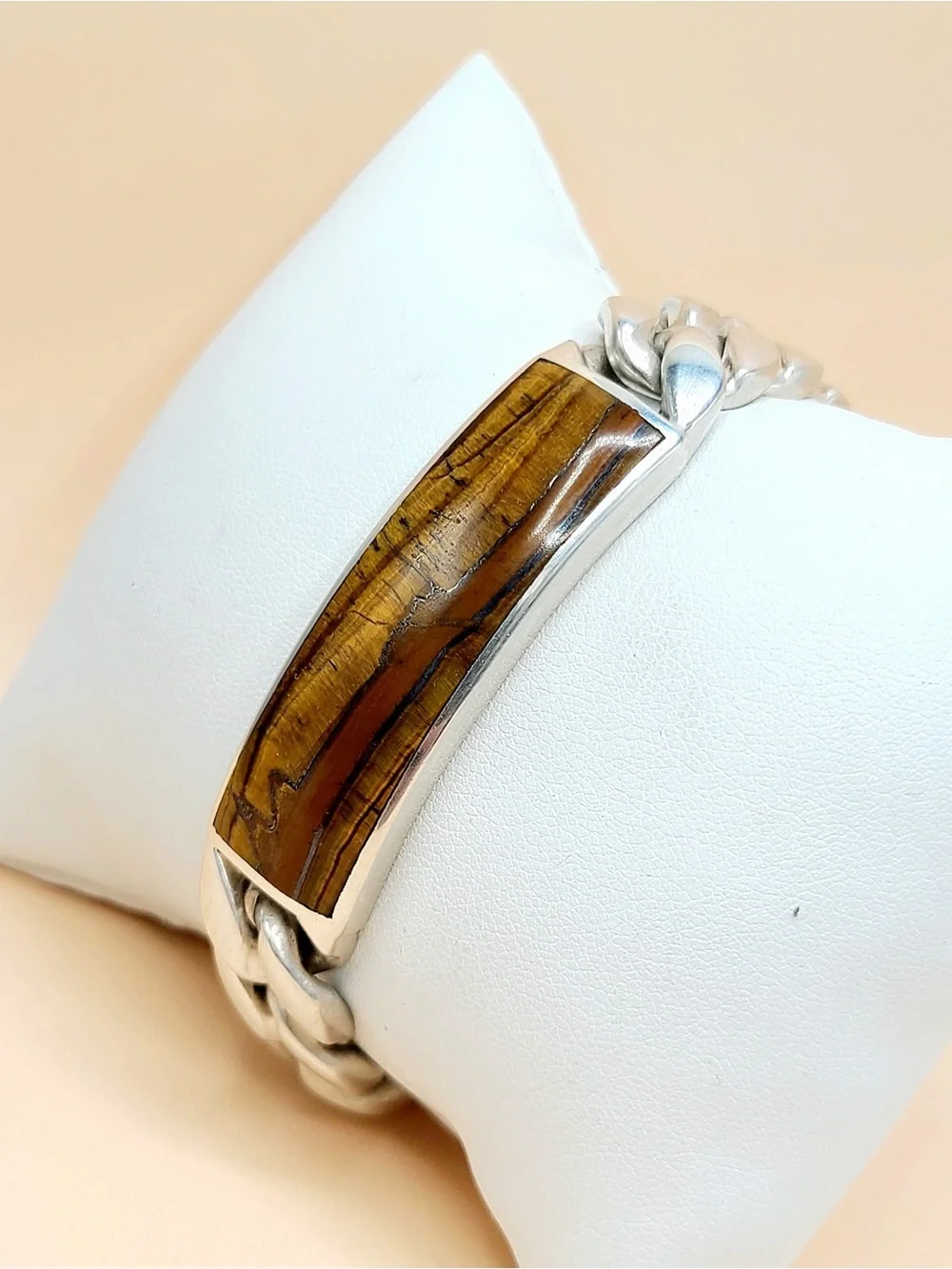 David Yurman Curb Chain ID Bracelet In Sterling Silver With Tiger’s Eye